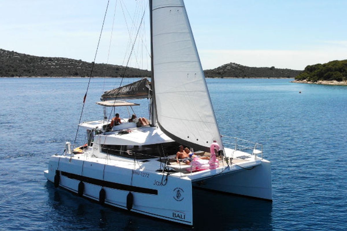 Exterior view of Jax, a Bali 4.1 catamaran at Općina Rogoznica, Croatia