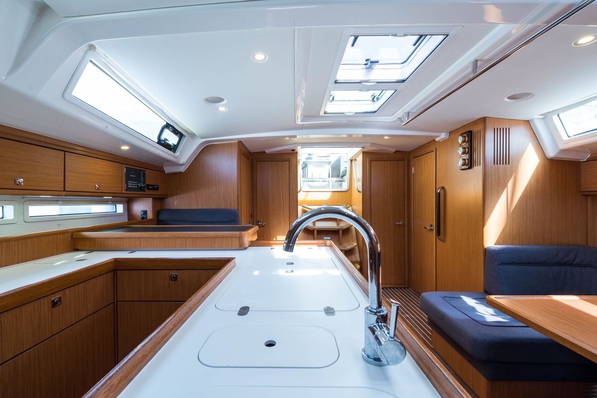 Salon of Breathless, a Bavaria Cruiser 56 sailboat at Municipal Unit of Lefkada, Greece