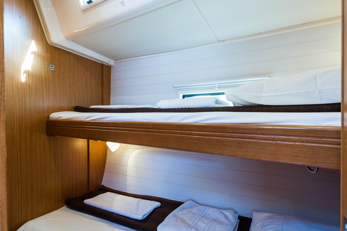 Cabin on Breathless, a Bavaria Cruiser 56 sailboat at Municipal Unit of Lefkada, Greece