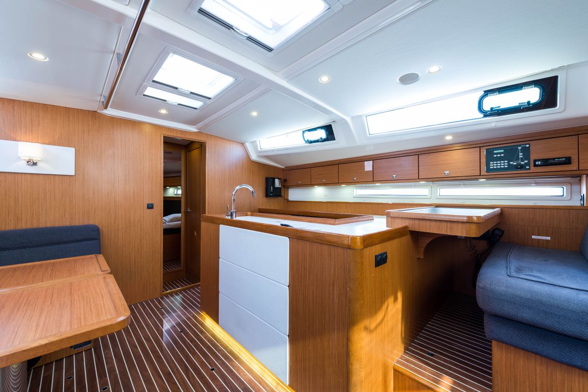 Galley of Breathless, a Bavaria Cruiser 56 sailboat at Municipal Unit of Lefkada, Greece