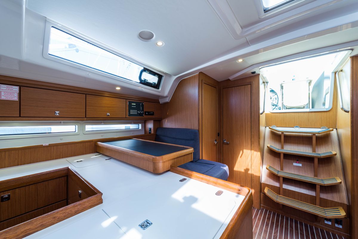 Galley of Breathless, a Bavaria Cruiser 56 sailboat at Municipal Unit of Lefkada, Greece