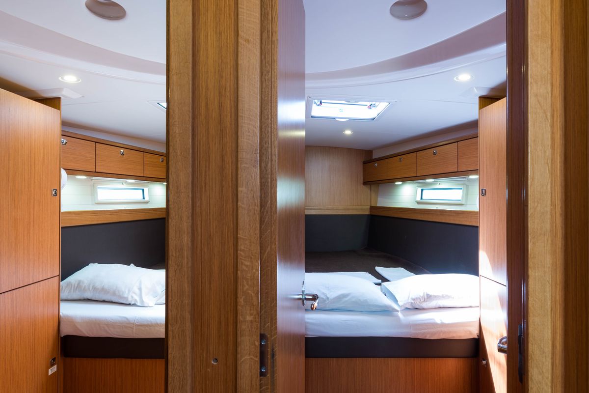 Cabin on Breathless, a Bavaria Cruiser 56 sailboat at Municipal Unit of Lefkada, Greece