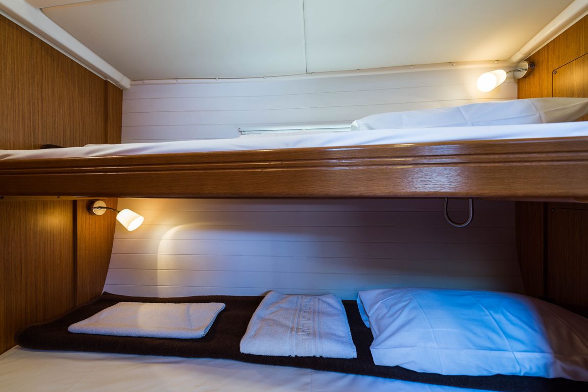 Cabin on Breathless, a Bavaria Cruiser 56 sailboat at Municipal Unit of Lefkada, Greece