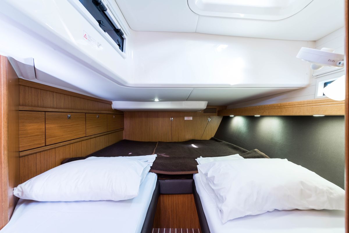 Cabin on Breathless, a Bavaria Cruiser 56 sailboat at Municipal Unit of Lefkada, Greece