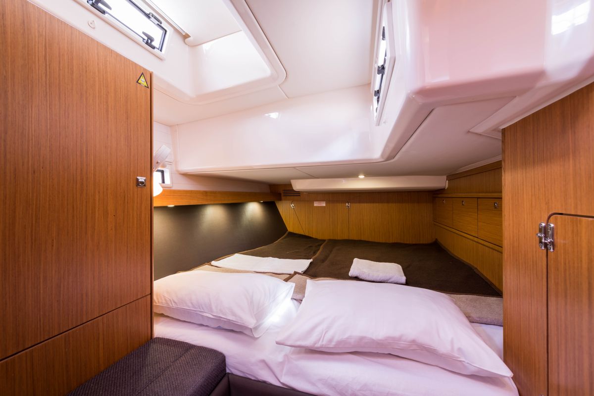 Cabin on Breathless, a Bavaria Cruiser 56 sailboat at Municipal Unit of Lefkada, Greece