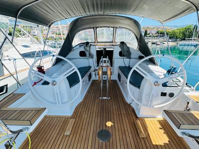 Cockpit of ATLA, a Elan Impression 40 sailboat at Novi Vinodolski, Croatia