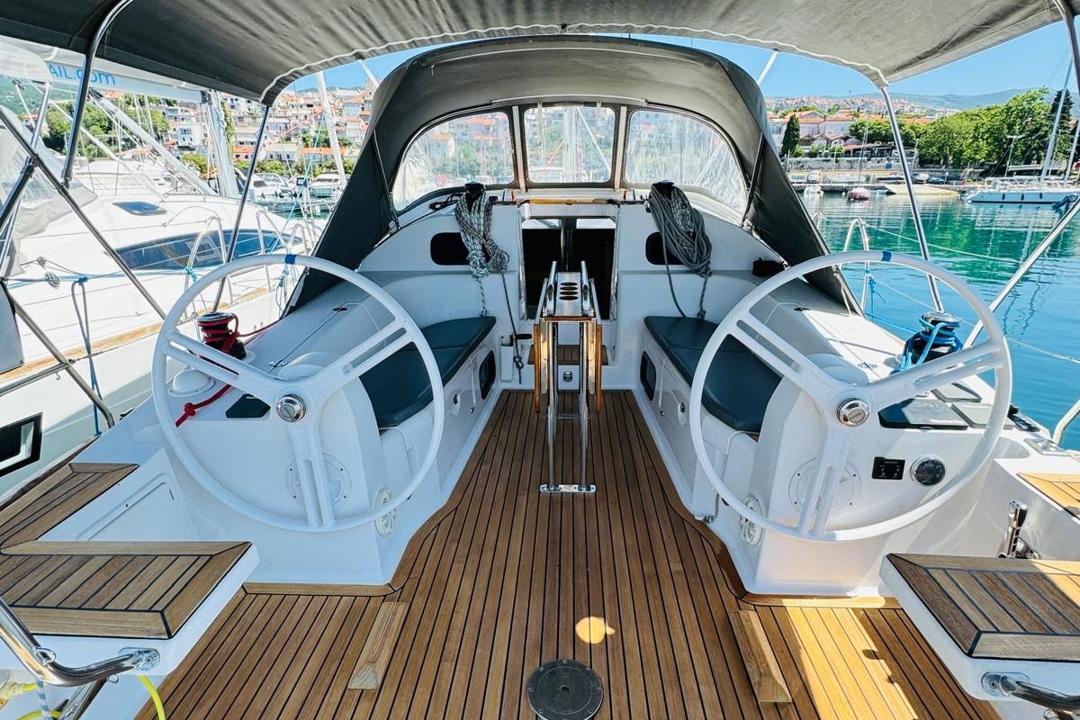Cockpit of ATLA, a Elan Impression 40 sailboat at Novi Vinodolski, Croatia