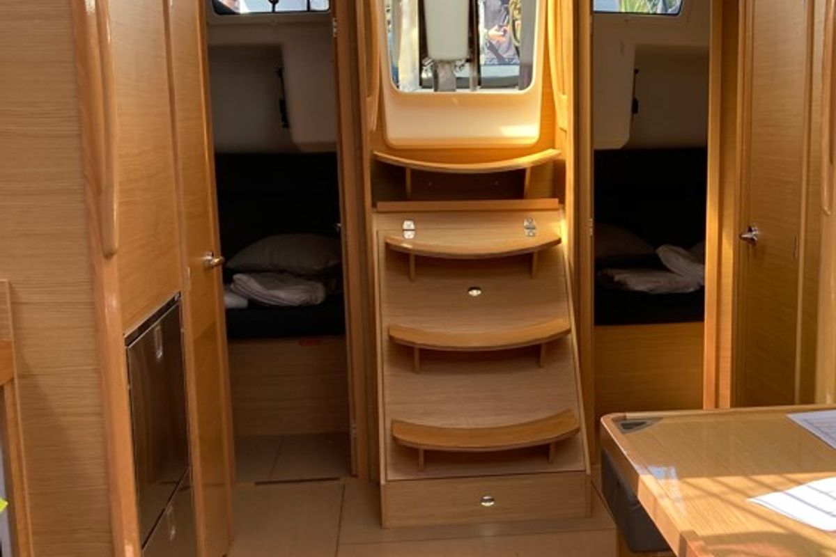 Salon of Newt, a Dufour 460 GL sailboat at Olbia, Italy