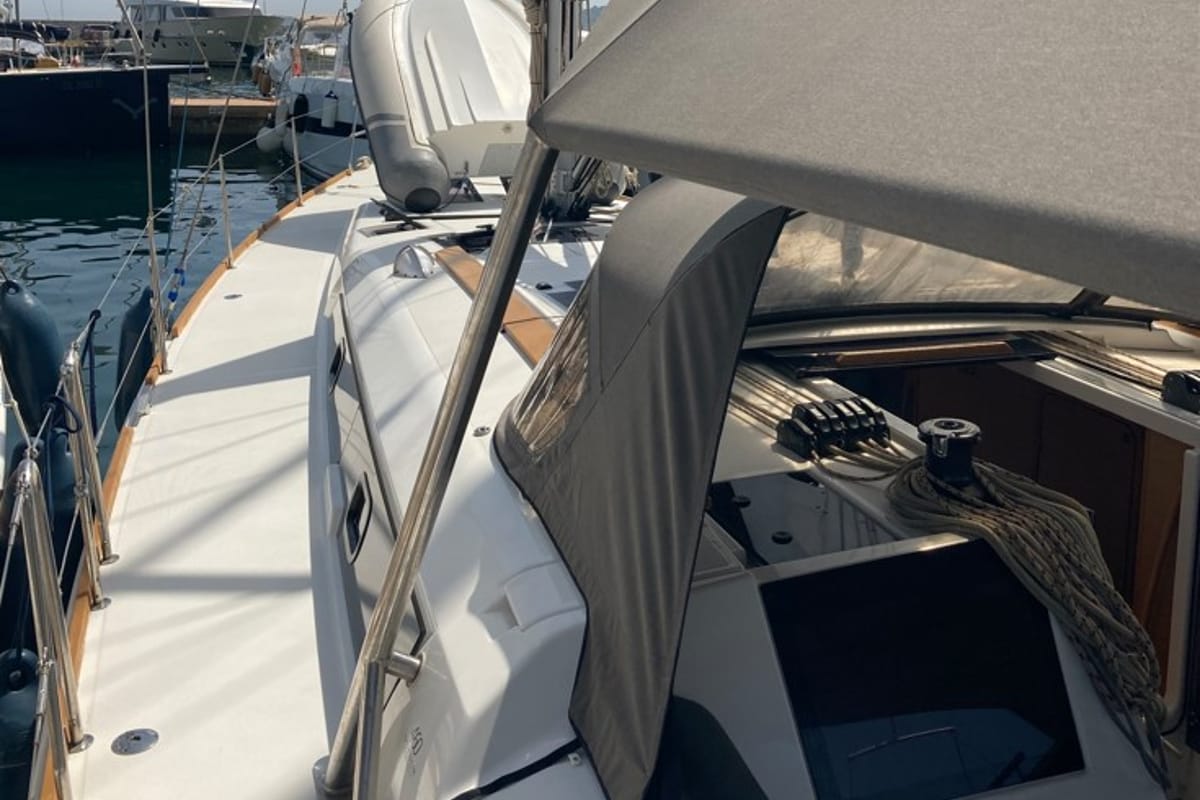 Cabin on Newt, a Dufour 460 GL sailboat at Olbia, Italy