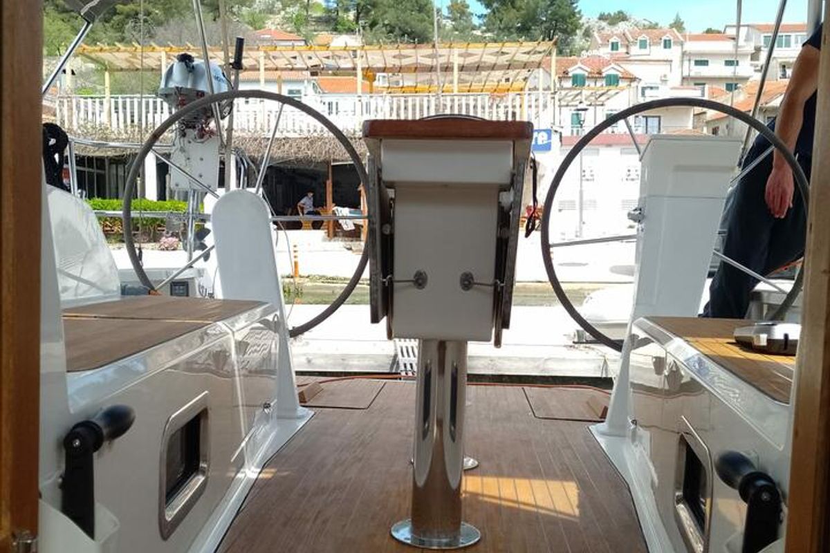 Cockpit of Summer Elli, a Bavaria Cruiser 41 sailboat at Palma de Mallorca, Spain