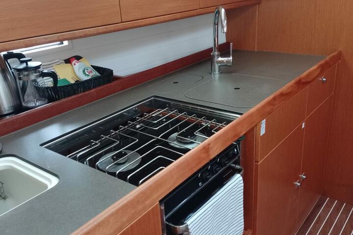 Galley of Summer Elli, a Bavaria Cruiser 41 sailboat at Palma de Mallorca, Spain