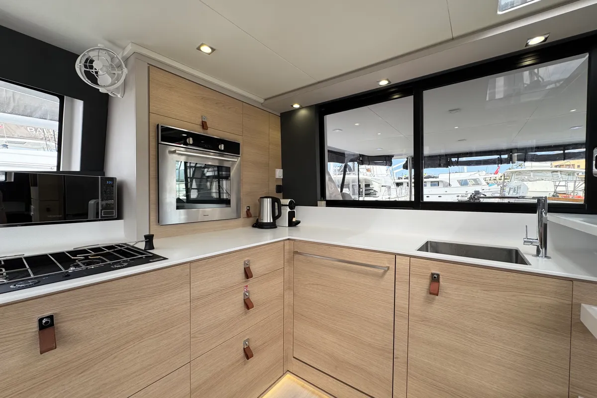 Galley of Good Luck, a Aventura Catamarans Aventura 45 catamaran at Grimaud, France