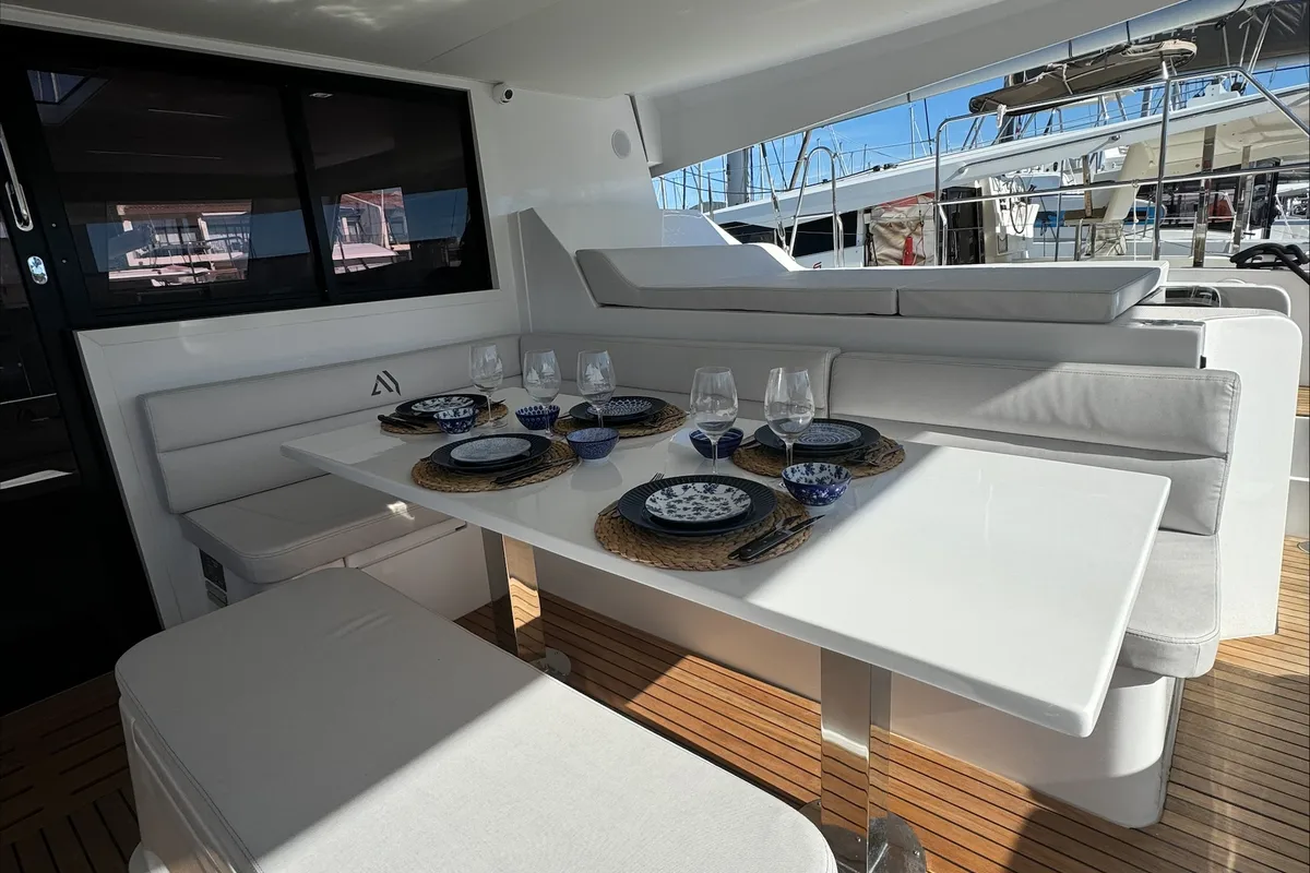 Deck of Good Luck, a Aventura Catamarans Aventura 45 catamaran at Grimaud, France