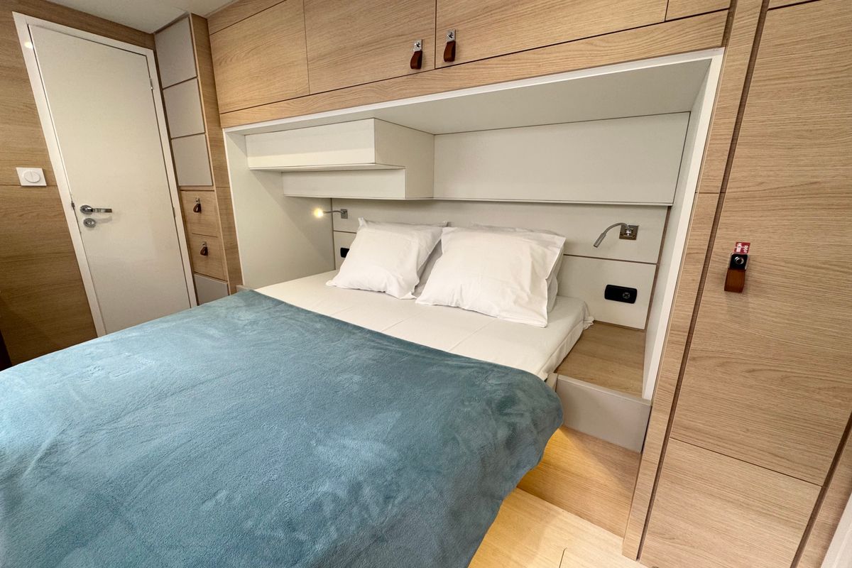 Cabin on Good Luck, a Aventura Catamarans Aventura 45 catamaran at Grimaud, France