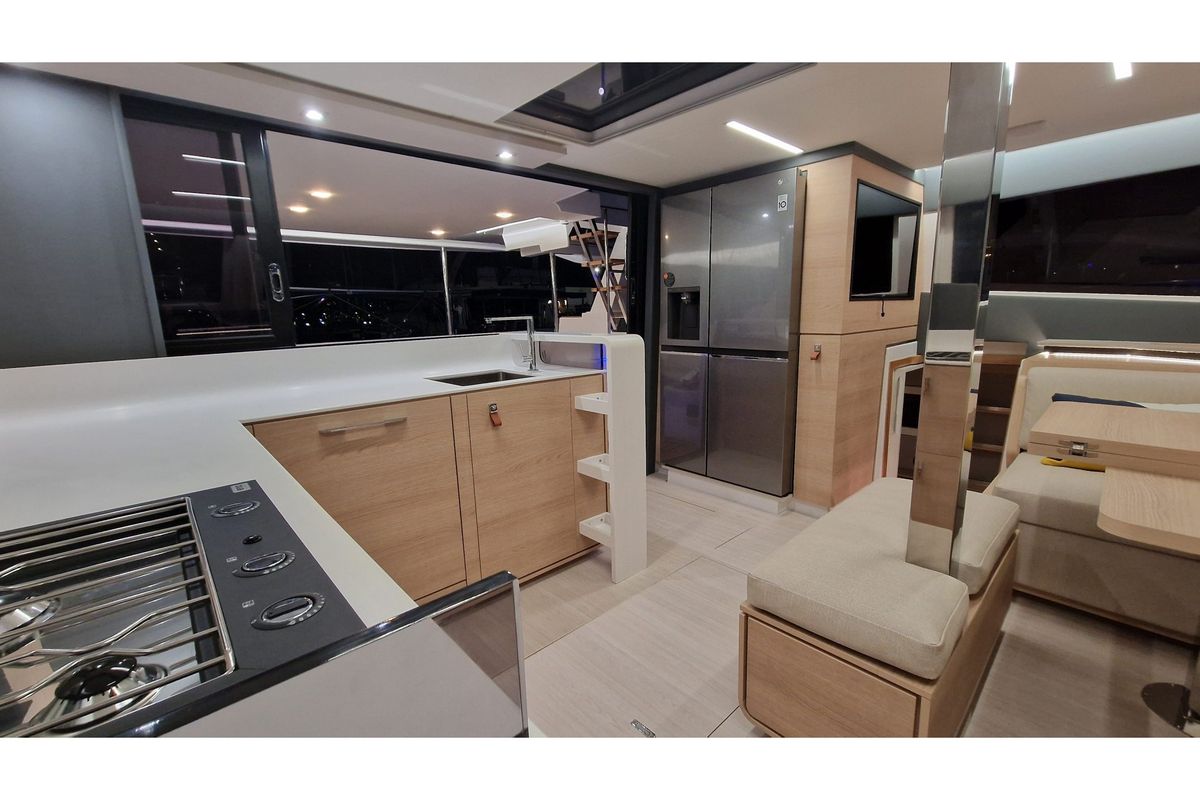 Galley of Good Luck, a Aventura Catamarans Aventura 45 catamaran at Grimaud, France