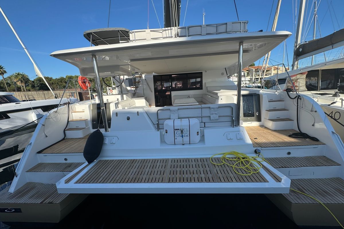 Deck of Good Luck, a Aventura Catamarans Aventura 45 catamaran at Grimaud, France