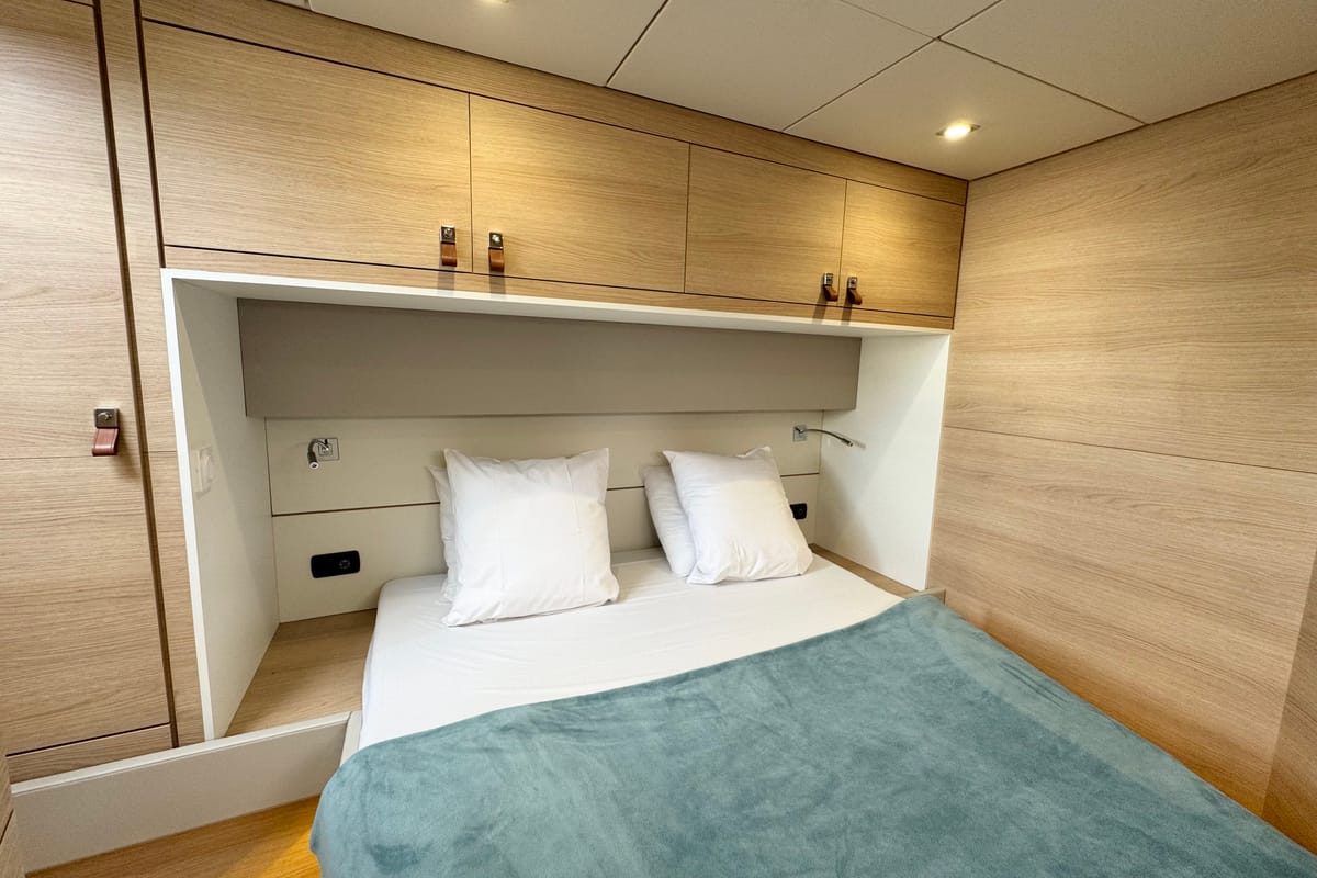 Cabin on Good Luck, a Aventura Catamarans Aventura 45 catamaran at Grimaud, France