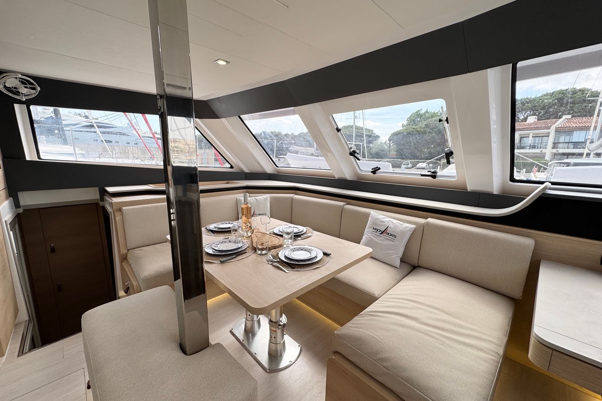 Salon of Good Luck, a Aventura Catamarans Aventura 45 catamaran at Grimaud, France