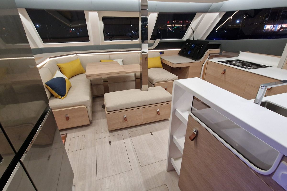 Salon of Good Luck, a Aventura Catamarans Aventura 45 catamaran at Grimaud, France