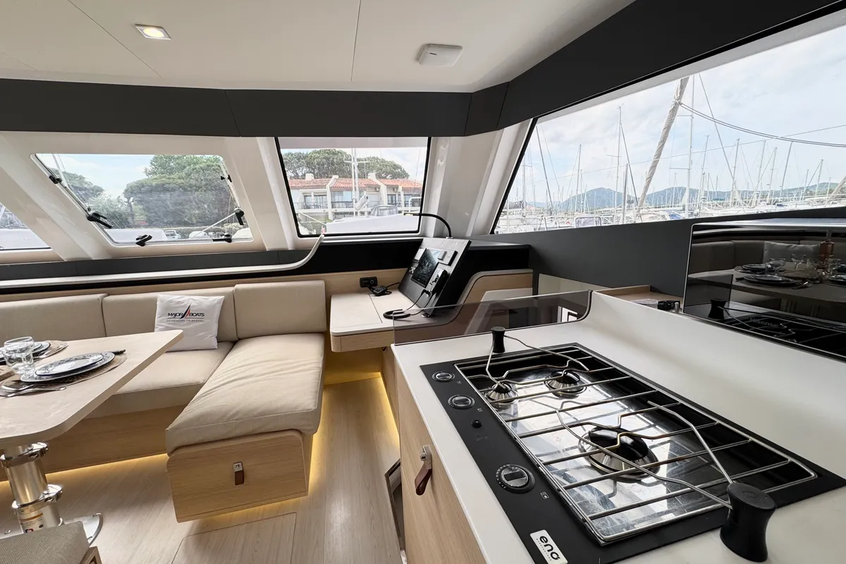 Salon of Good Luck, a Aventura Catamarans Aventura 45 catamaran at Grimaud, France