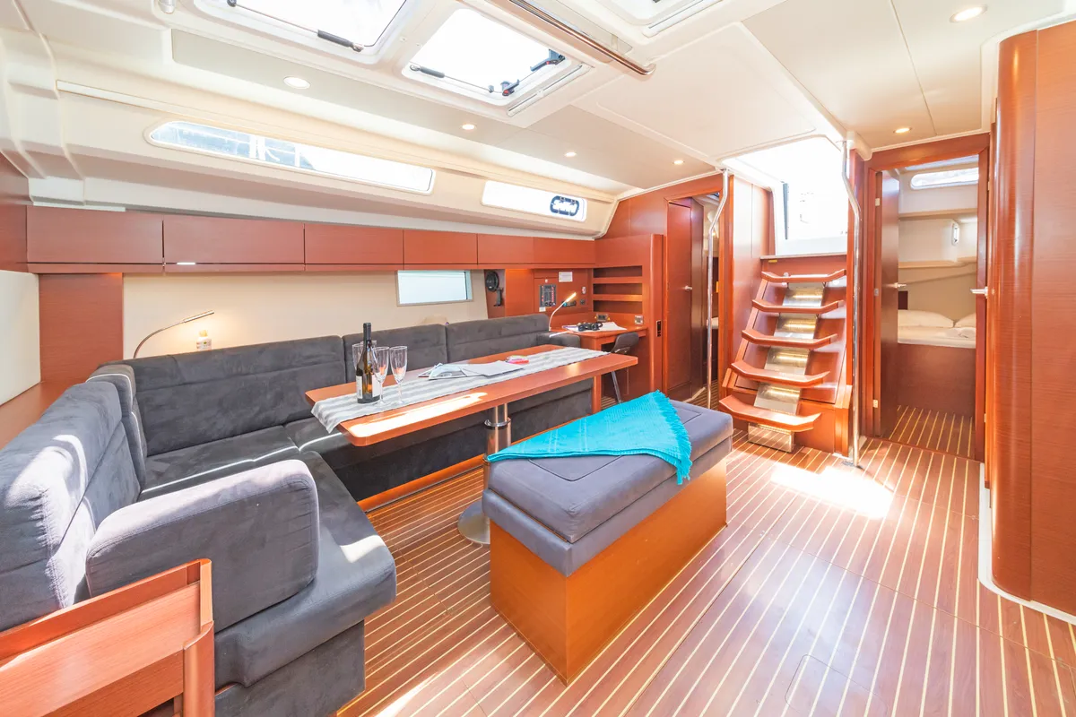 Salon of El Grande, a Hanse Yachts Hanse 508 sailboat at Municipal Unit of Rhodes, Greece