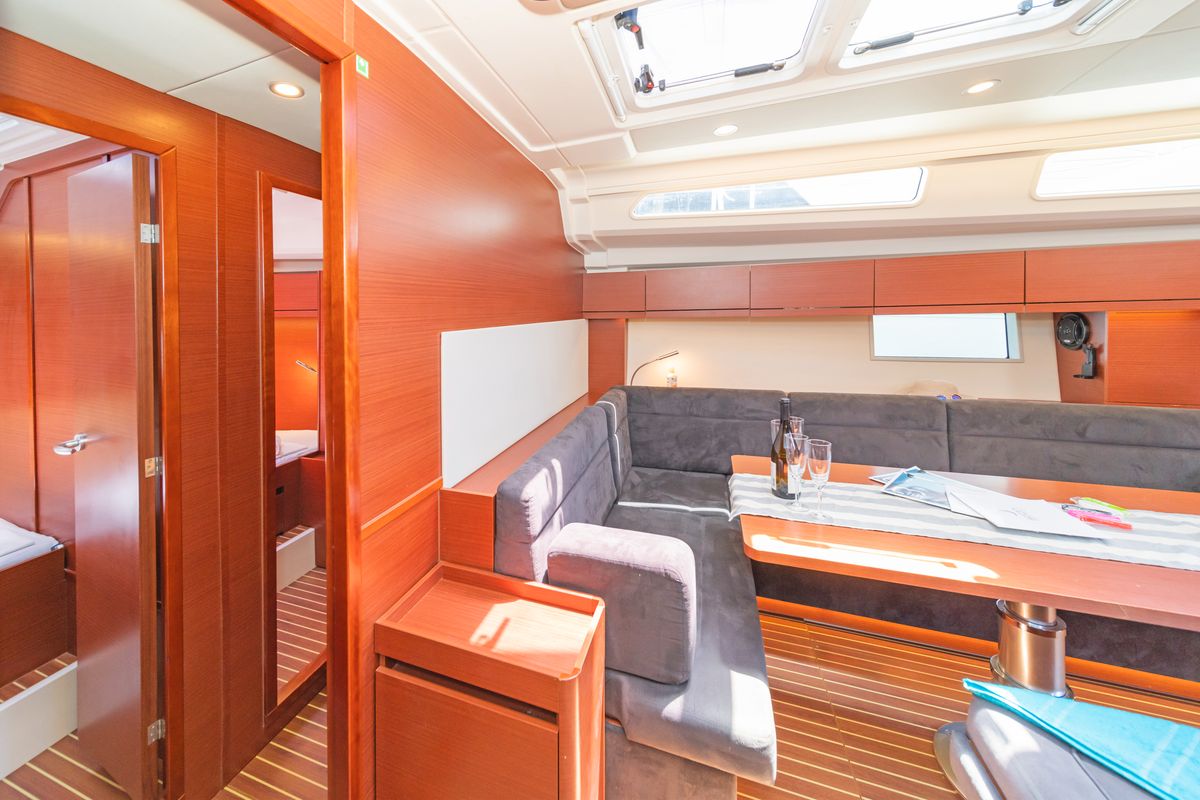 Salon of El Grande, a Hanse Yachts Hanse 508 sailboat at Municipal Unit of Rhodes, Greece