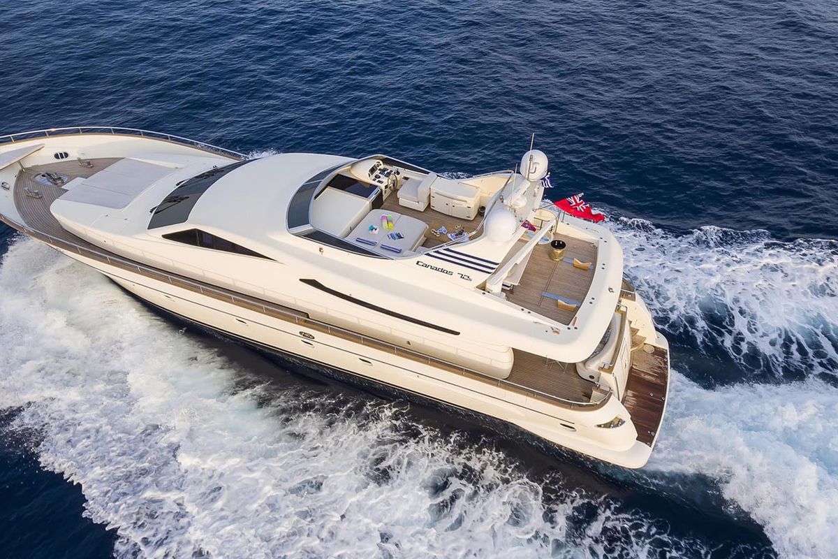 Exterior view of Why Not, a Canados 72 yacht at Cannigione, Italy
