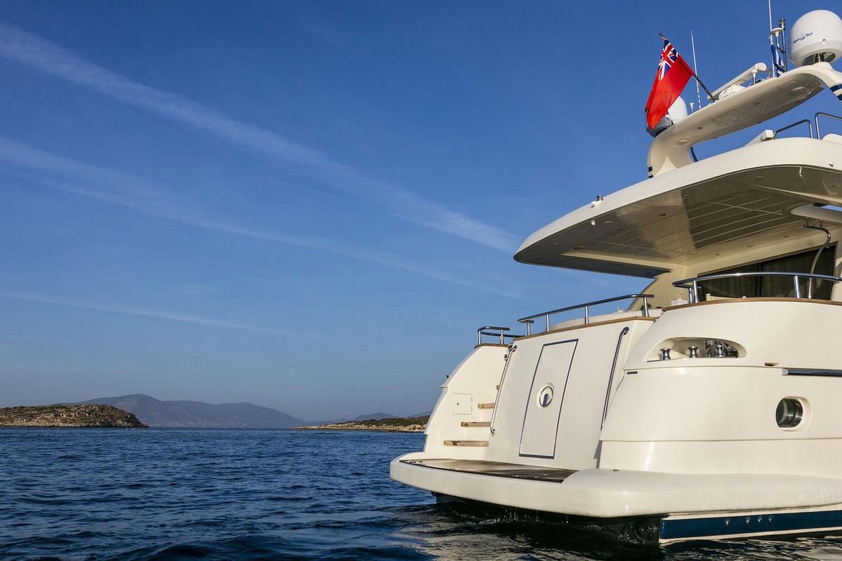 Deck of Why Not, a Canados 72 yacht at Cannigione, Italy