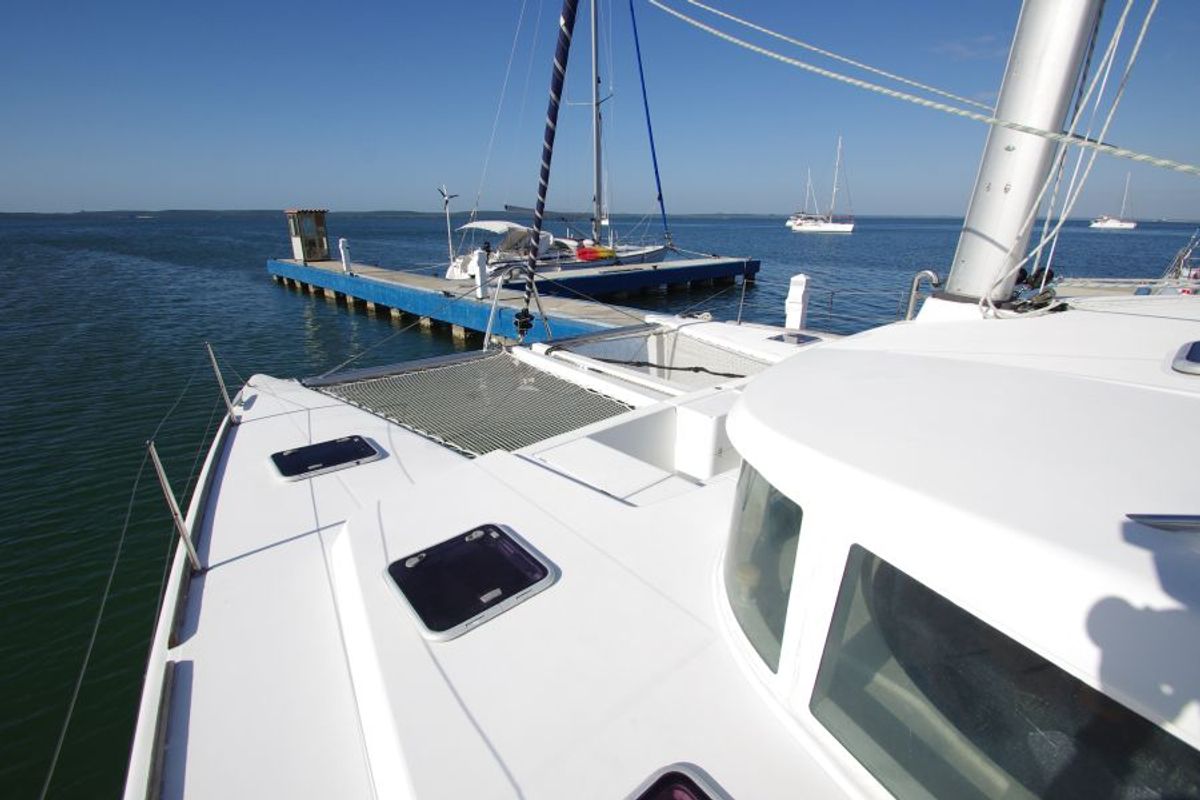 Deck of Victoria, a Lagoon 440 catamaran at Cienfuegos, Cuba