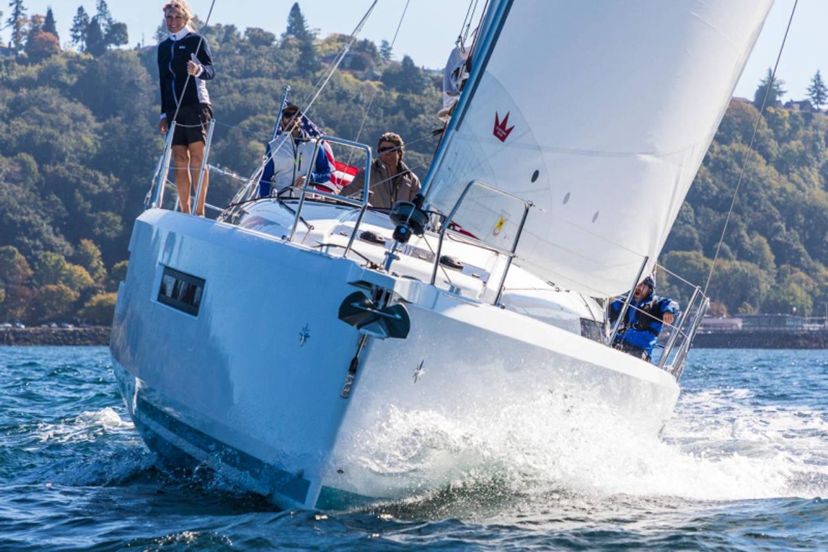 Exterior view of Mila, a Jeanneau Sun Odyssey 490 sailboat at Puntone di Scarlino, Italy