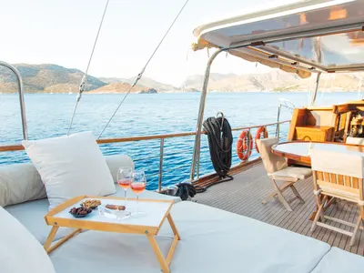 Salon of Derin Deniz, a Gulet Gulet gulet at Marmaris, Turkey