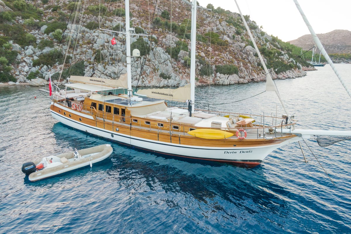 Exterior view of Derin Deniz, a Gulet Gulet gulet at Marmaris, Turkey