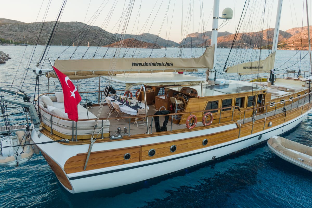 Exterior view of Derin Deniz, a Gulet Gulet gulet at Marmaris, Turkey