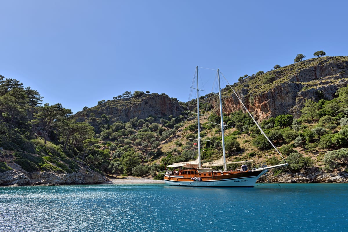 Exterior view of Derin Deniz, a Gulet Gulet gulet at Marmaris, Turkey