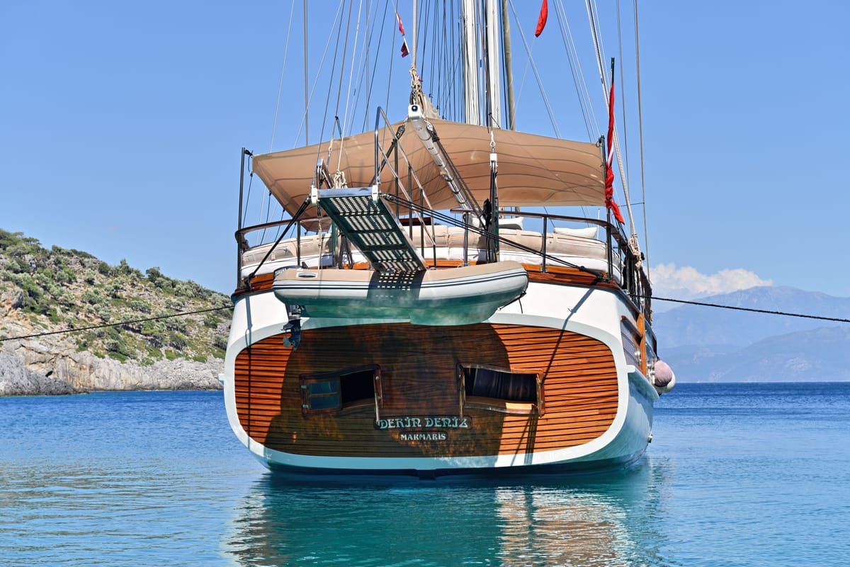 Exterior view of Derin Deniz, a Gulet Gulet gulet at Marmaris, Turkey