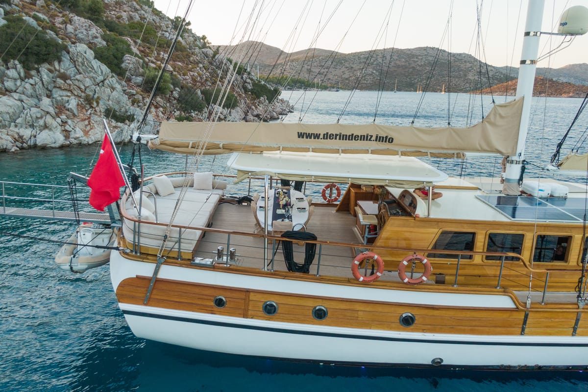 Exterior view of Derin Deniz, a Gulet Gulet gulet at Marmaris, Turkey