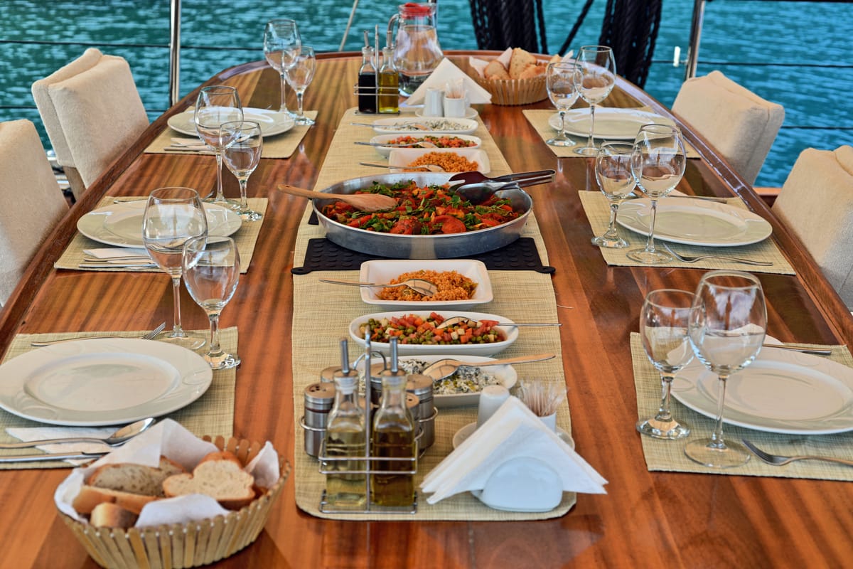 Deck of Derin Deniz, a Gulet Gulet gulet at Marmaris, Turkey