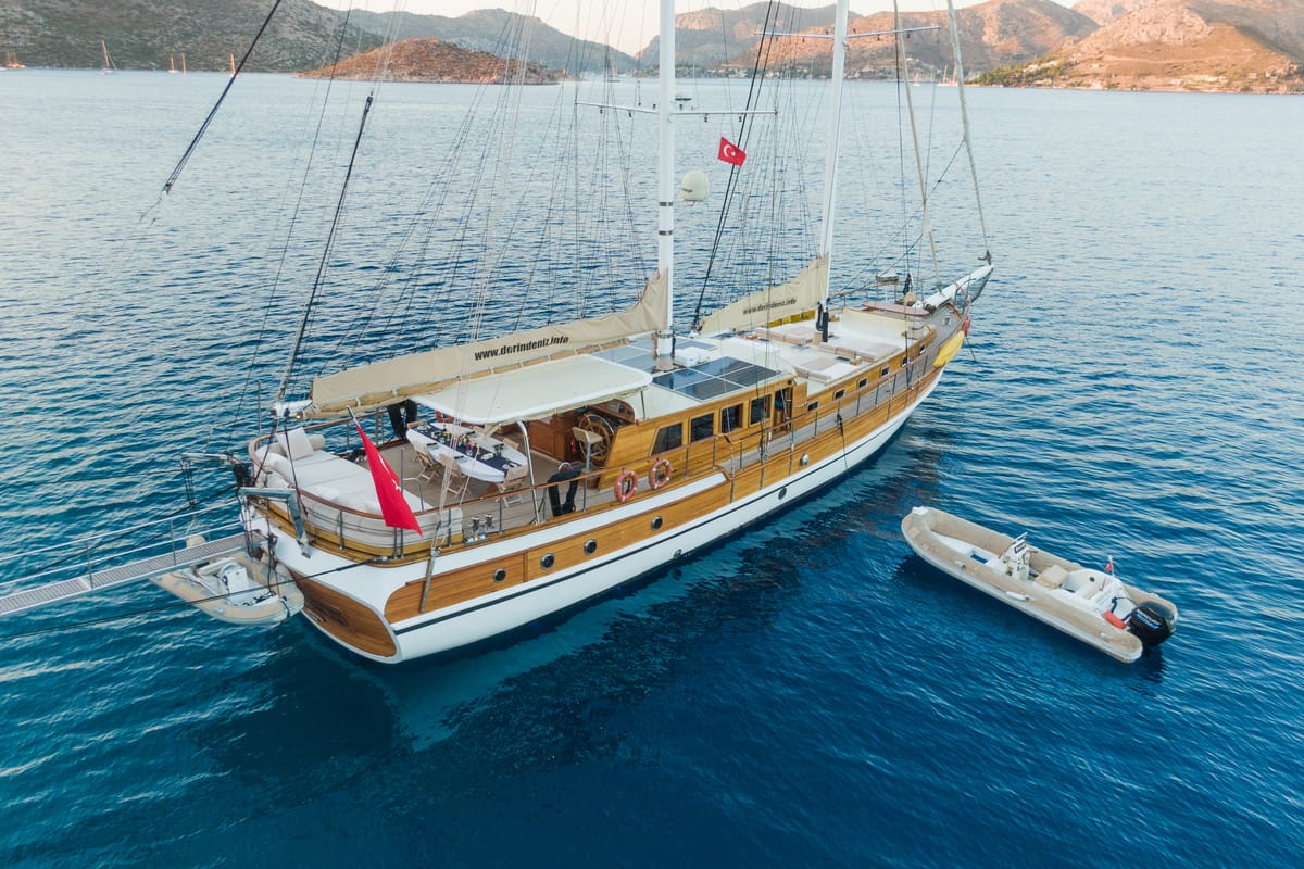 Exterior view of Derin Deniz, a Gulet Gulet gulet at Marmaris, Turkey