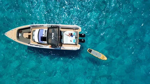 Fjord 38 Express, a Fjord Fjord 38 Express motorboat at Ibiza, Spain