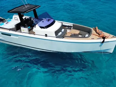 Fjord 38 Express, a Fjord Fjord 38 Express motorboat at Ibiza, Spain