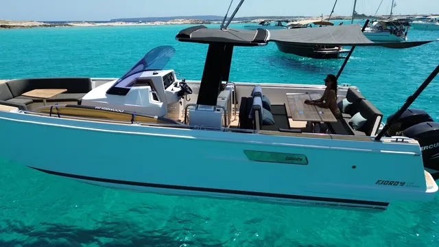 Fjord 38 Express, a Fjord Fjord 38 Express motorboat at Ibiza, Spain