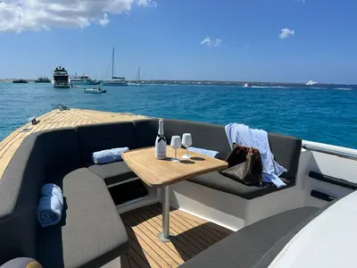 Fjord 38 Express, a Fjord Fjord 38 Express motorboat at Ibiza, Spain