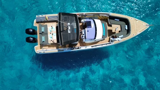 Fjord 38 Express, a Fjord Fjord 38 Express motorboat at Ibiza, Spain