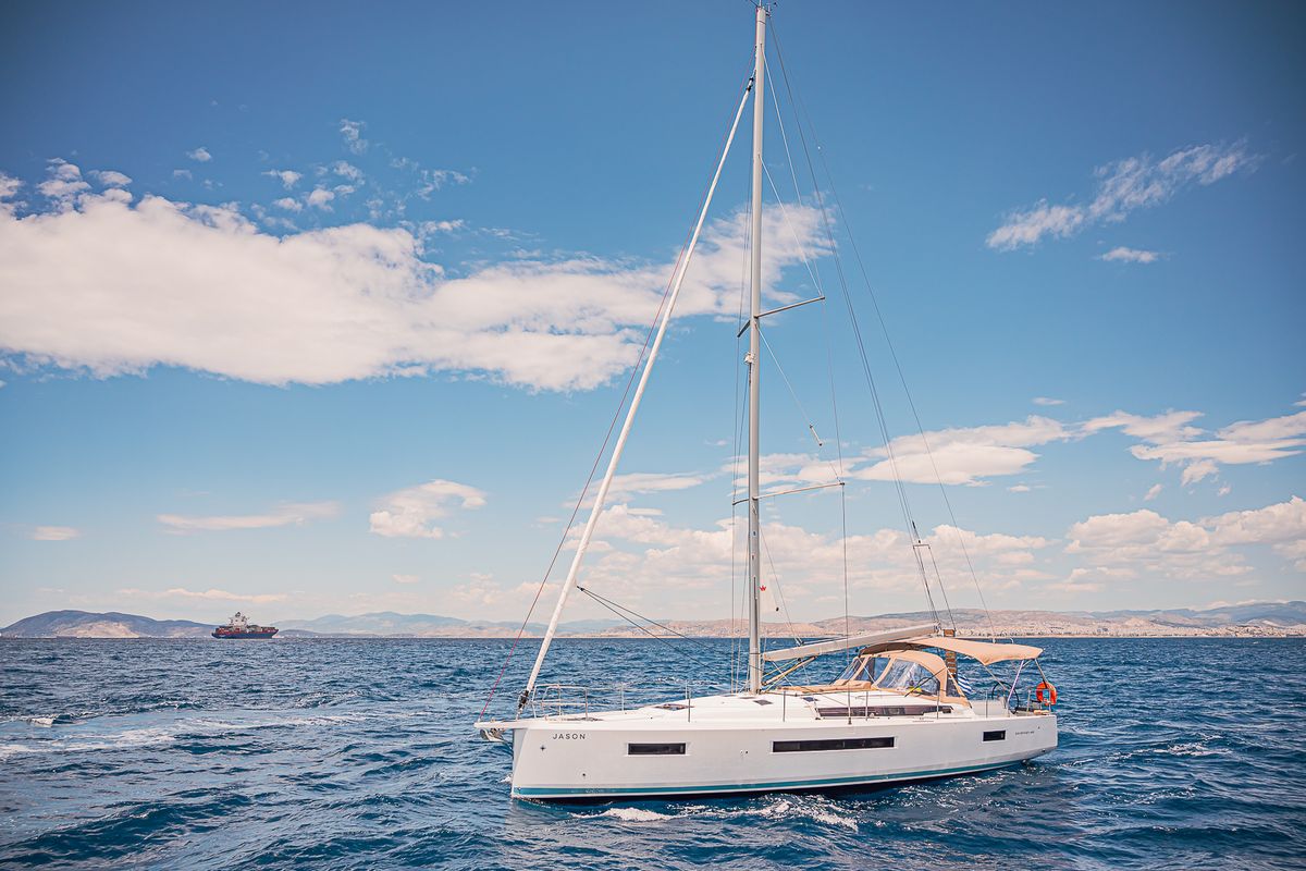 Exterior view of Jason, a Jeanneau Sun Odyssey 490 sailboat at Athens, Greece