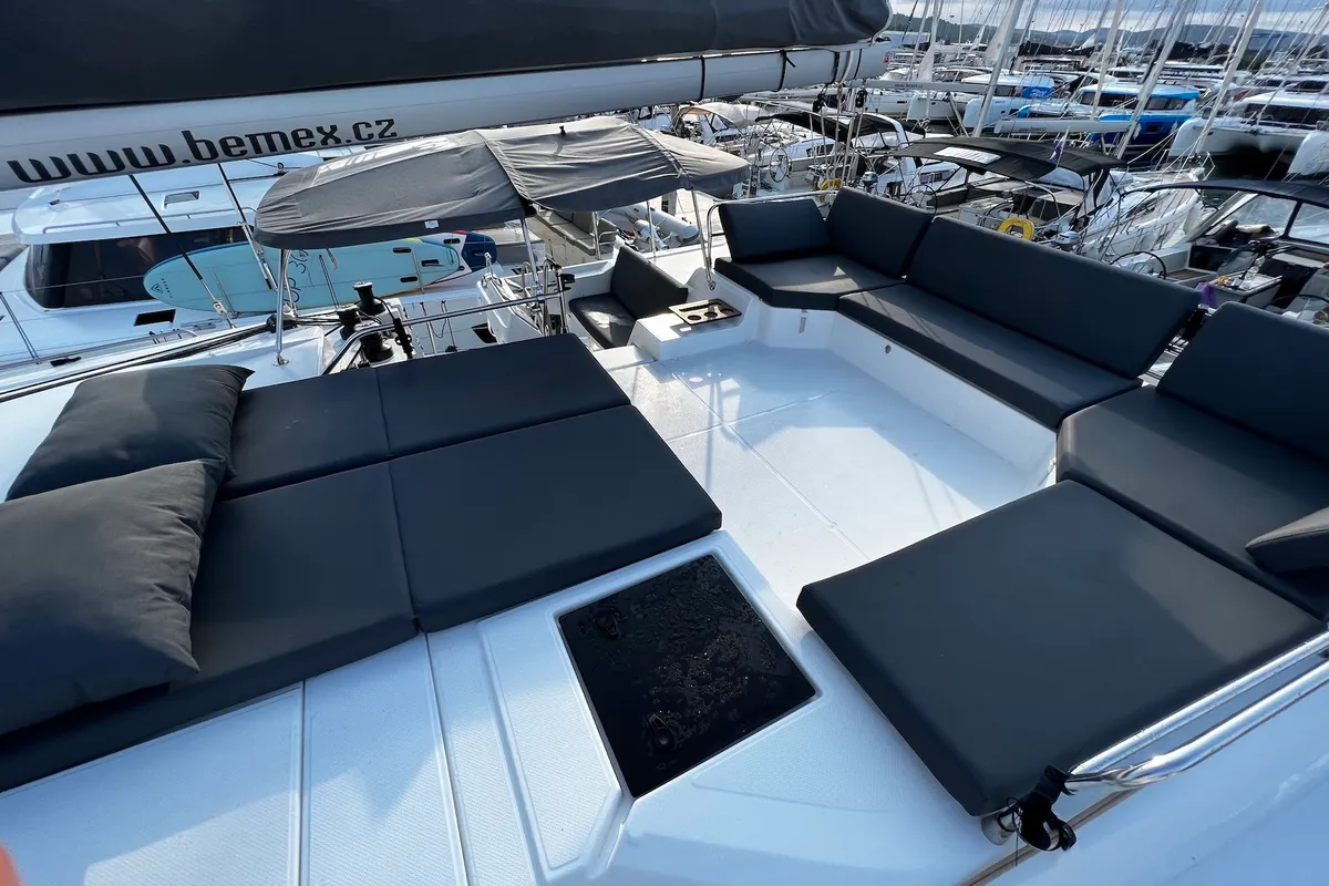 Deck of Santa Maria, a Fountaine Pajot Elba 45 catamaran at Općina Sukošan, Croatia