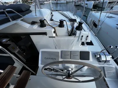 Cockpit of Santa Maria, a Fountaine Pajot Elba 45 catamaran at Općina Sukošan, Croatia