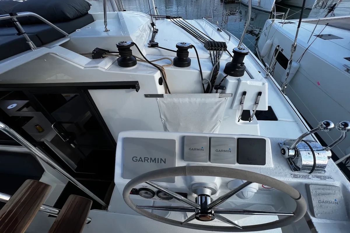 Cockpit of Santa Maria, a Fountaine Pajot Elba 45 catamaran at Općina Sukošan, Croatia