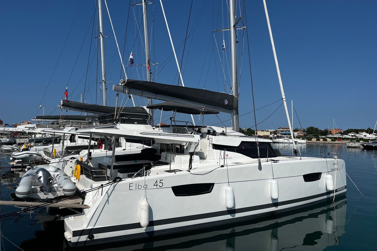 Exterior view of Santa Maria, a Fountaine Pajot Elba 45 catamaran at Općina Sukošan, Croatia