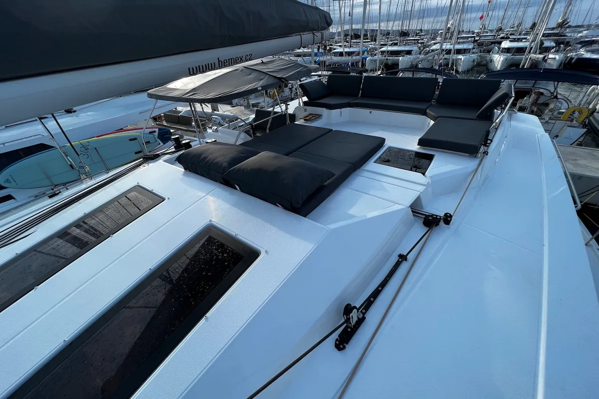 Deck of Santa Maria, a Fountaine Pajot Elba 45 catamaran at Općina Sukošan, Croatia