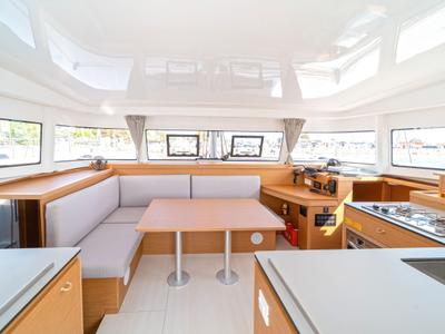 Salon of Luna, a Excess 11 catamaran at Gouvia, Greece